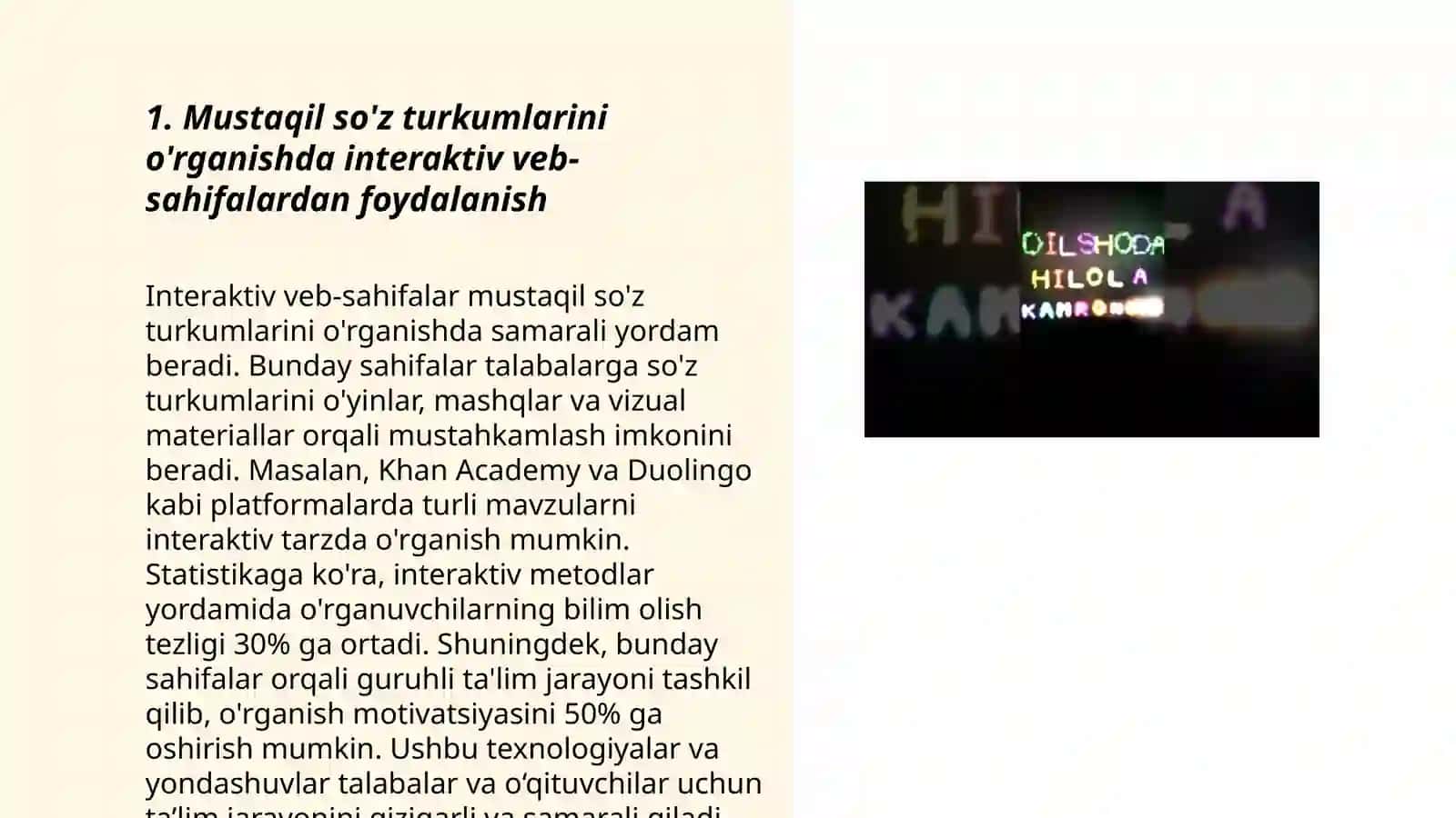 MUSTAQIL SO'Z TURKUMLARI FANI YUZASIDAN ZAMONAVIY TEXNOLOGIYALARDAN FOYDALANGAN HOLDA TOPSHIRIQLAR TAYYORLASH 3