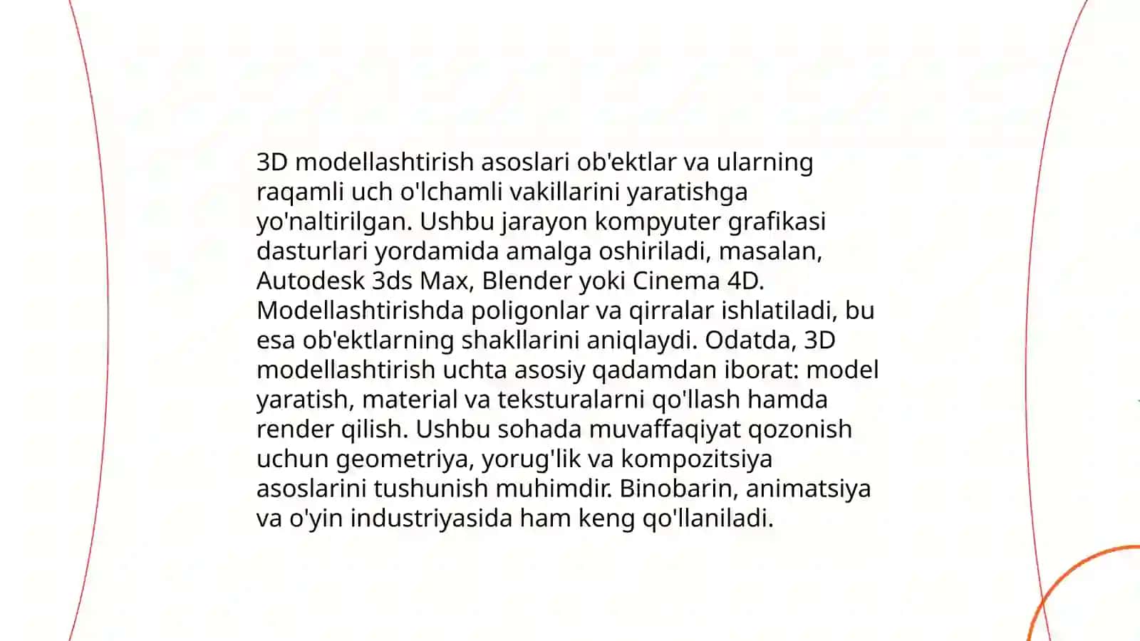 3D modellashtirish asoslari 3