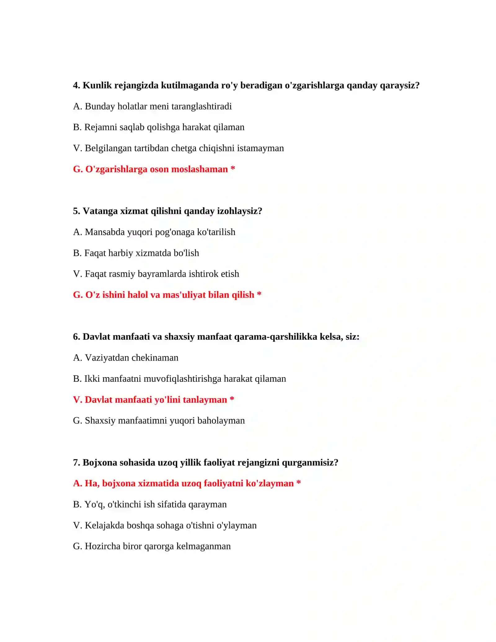 Bojxona qo‘mitasi imtihon testlari 3