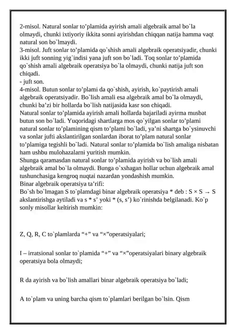 Algebraik operatsiyalar 3