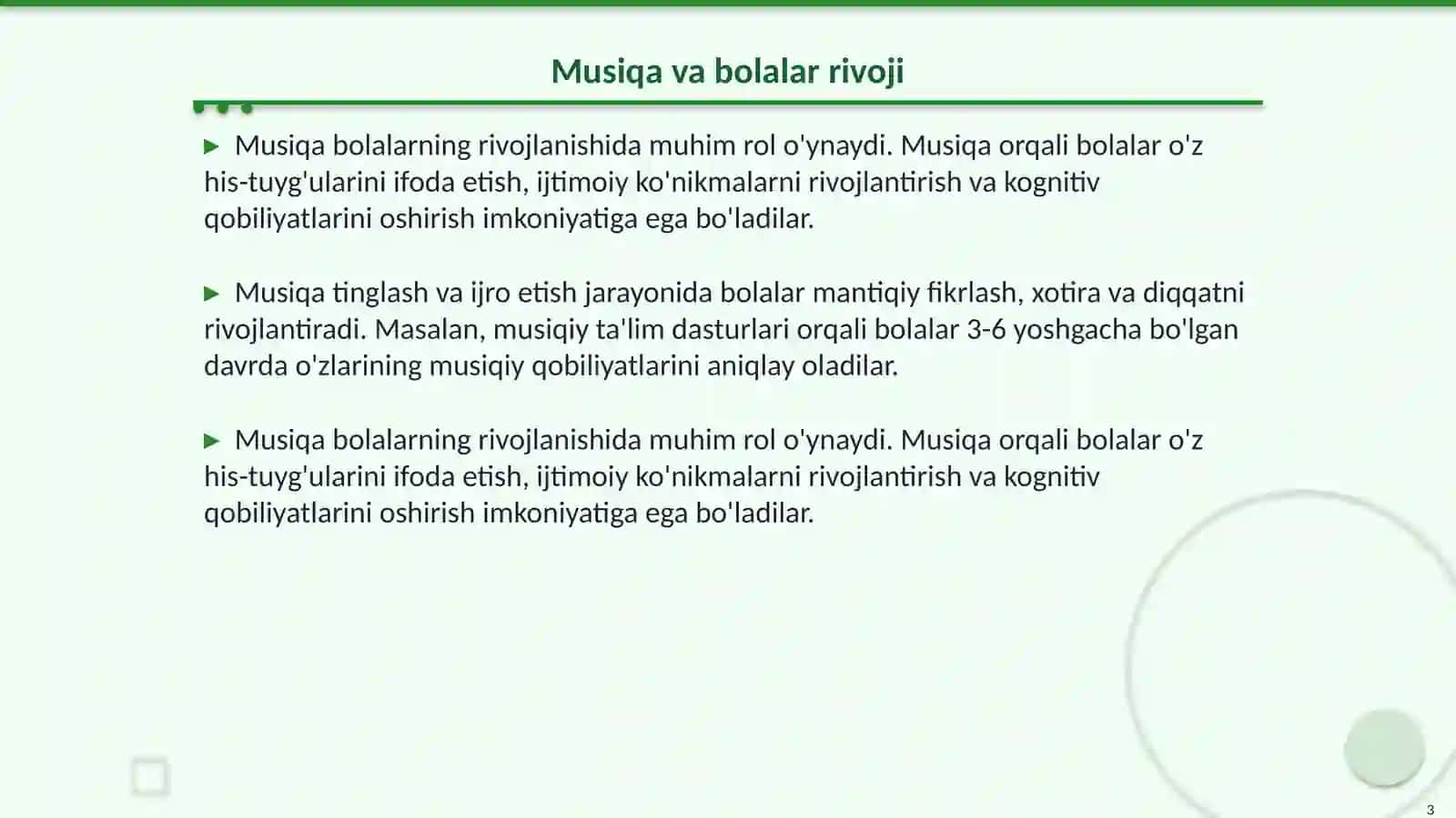 Maktabgacha kichik yoshdagi bolalarning musiqiy faoliyati Mazmuni 3