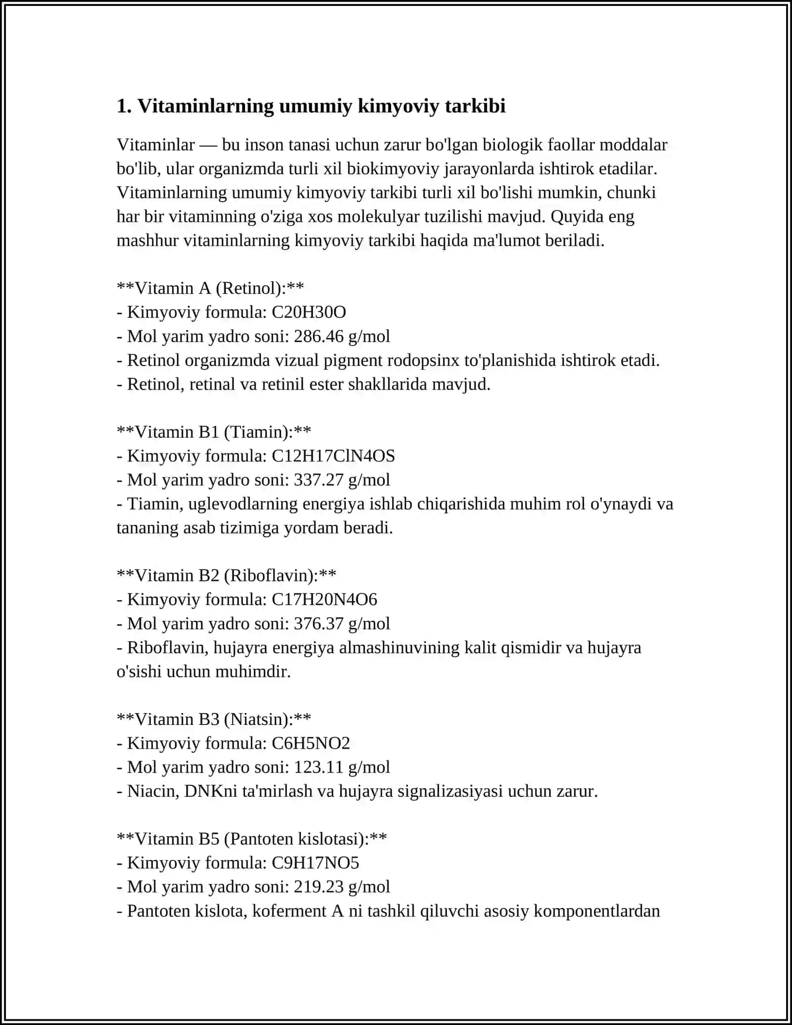 MUSTAQIL ISH Mavzu: VITAMINLARNING BIOKIMYOVIY ROLI 3