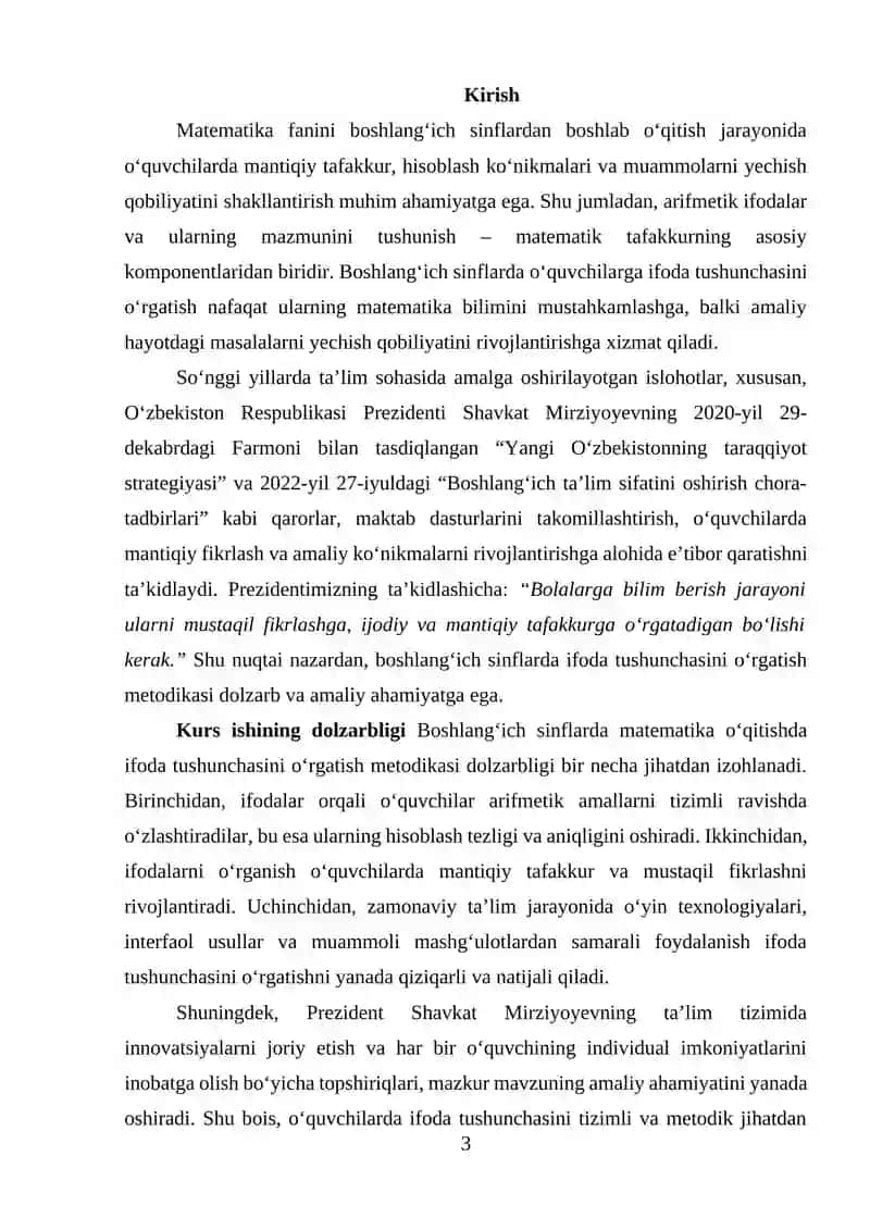 BOSHLANG‘ICH SINFLARDA MATEMATIKA O‘QITISHDA IFODA TUSHUNCHASINI O‘RGATISH METODIKASI 3