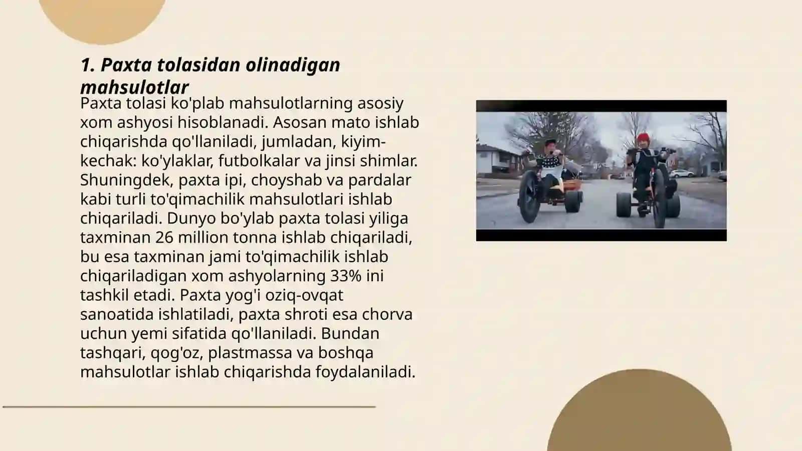 Paxta tolasidan olinadigan mahsulotlar 3