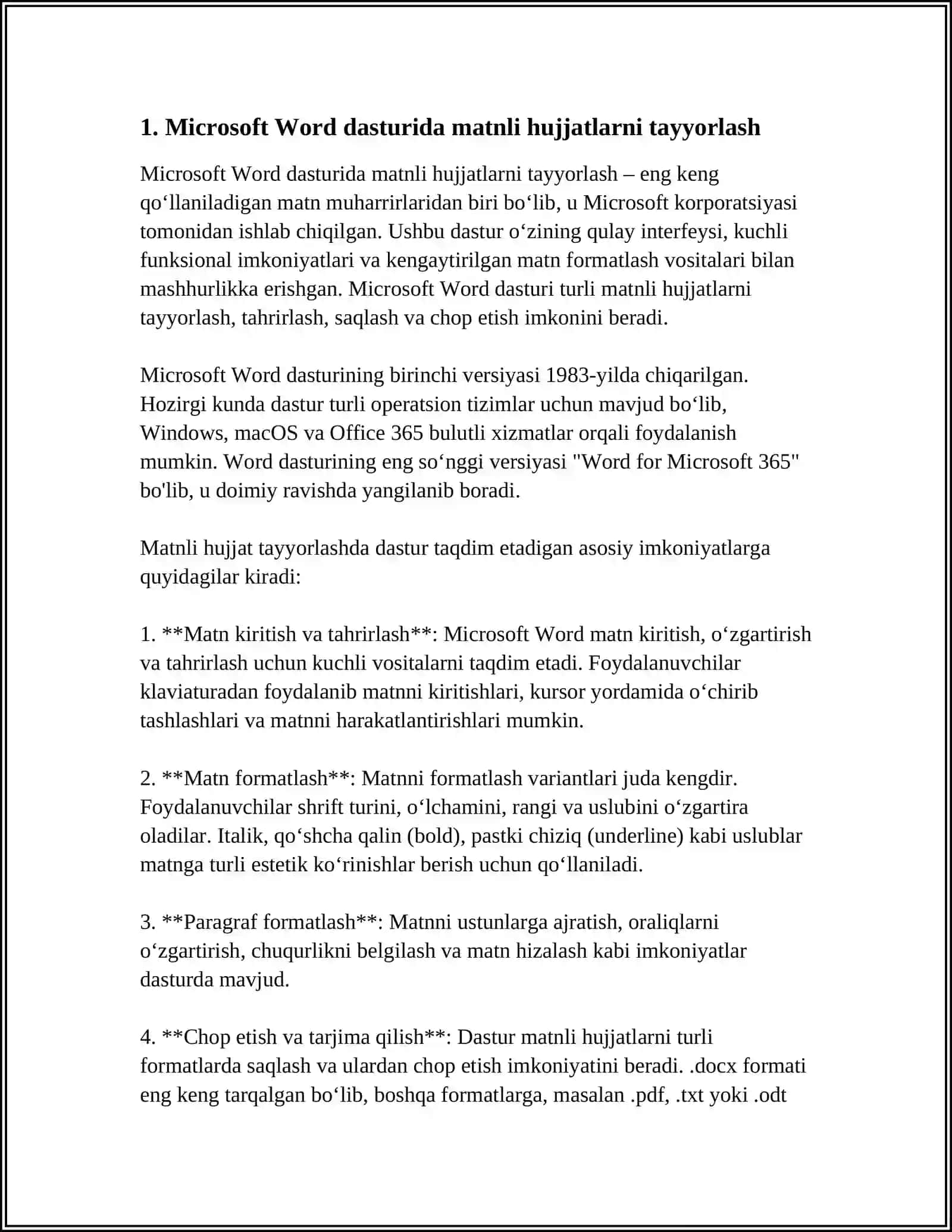 MS OFFICE DATURLARIDA SOHAGA OID MATNLI,SONLI HUJJATLARNI TAYYORLASH VA QAYTA ISHLASH 3