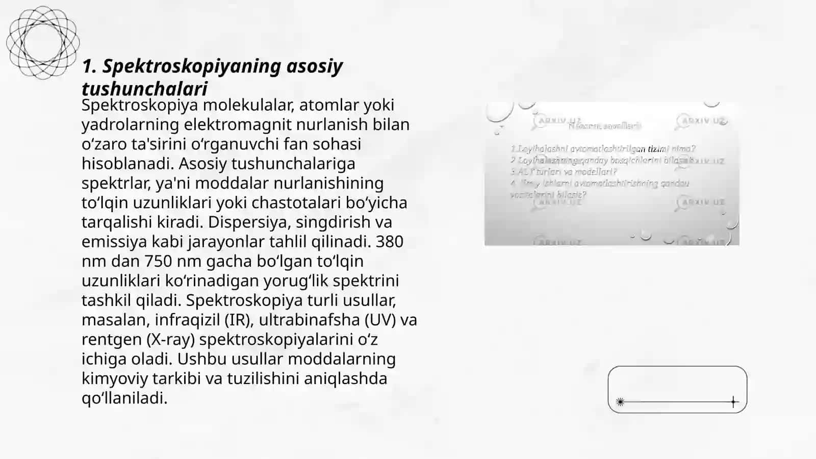 Spektral uskunalarning fizik mazmuni va spektral tahlilda qo`llaniladigan asbob-uskunalar 3