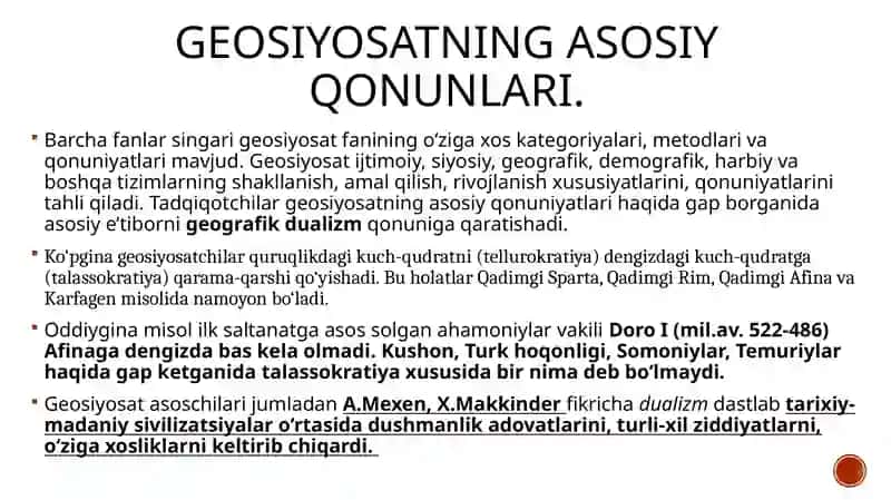 Geosiyosatning asosiy qonunlari, metodlari va funktsiyalari 3