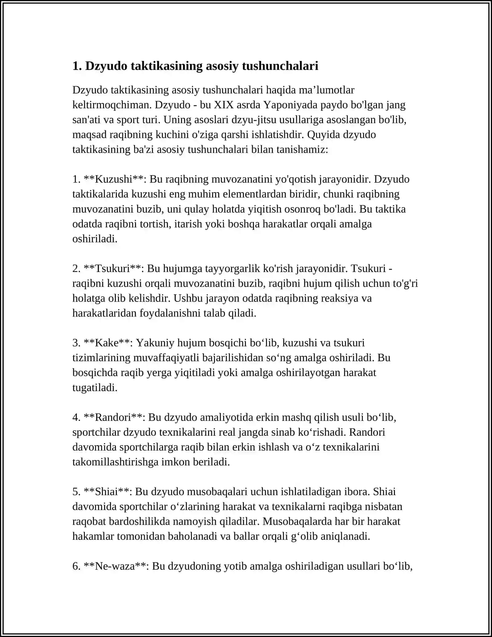 Dzyudo taktikasining asosiy tushunchalari 3