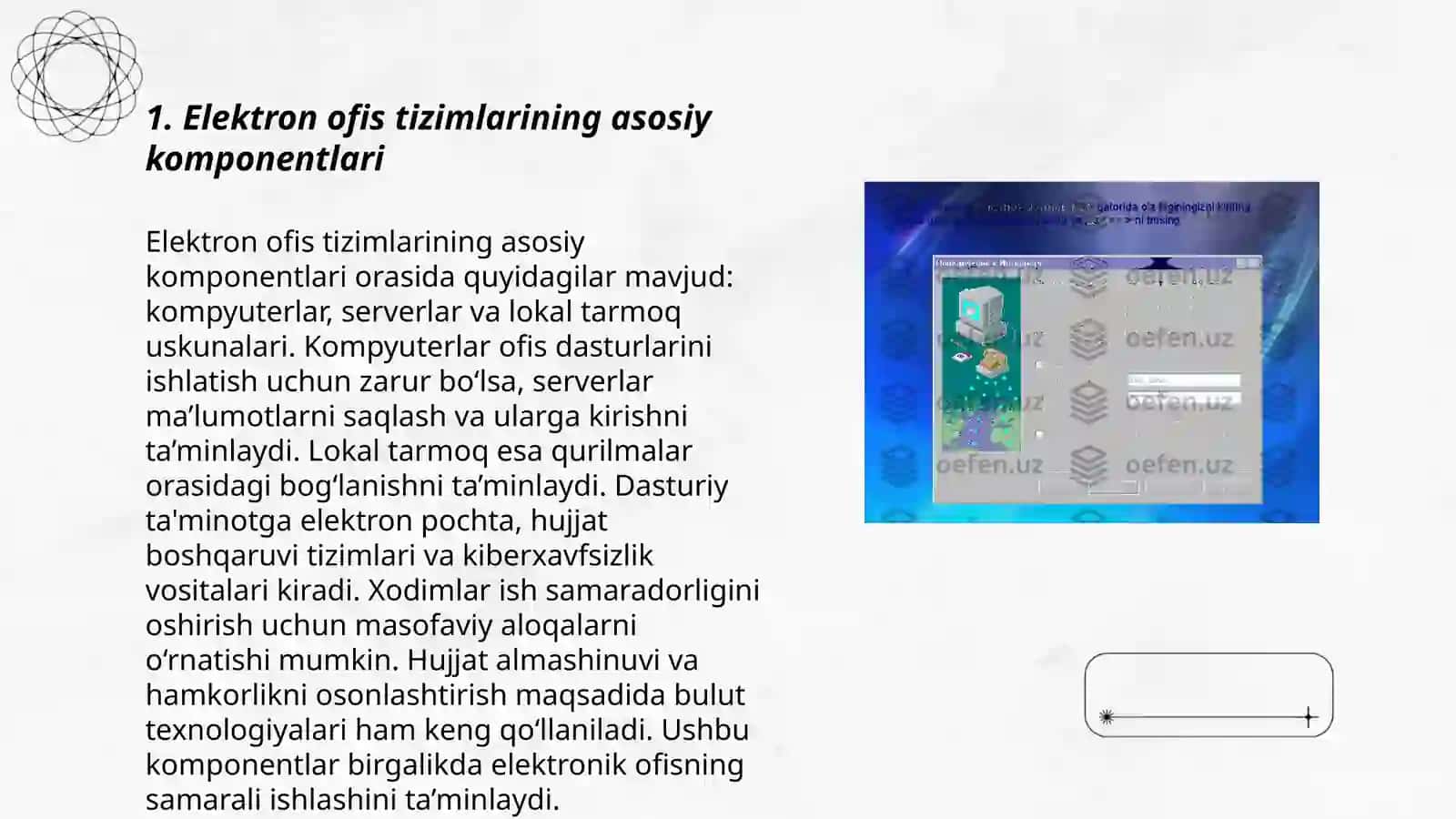 Intellektual tizimlarda elektron ofisni tarkibi va vazifalari 3