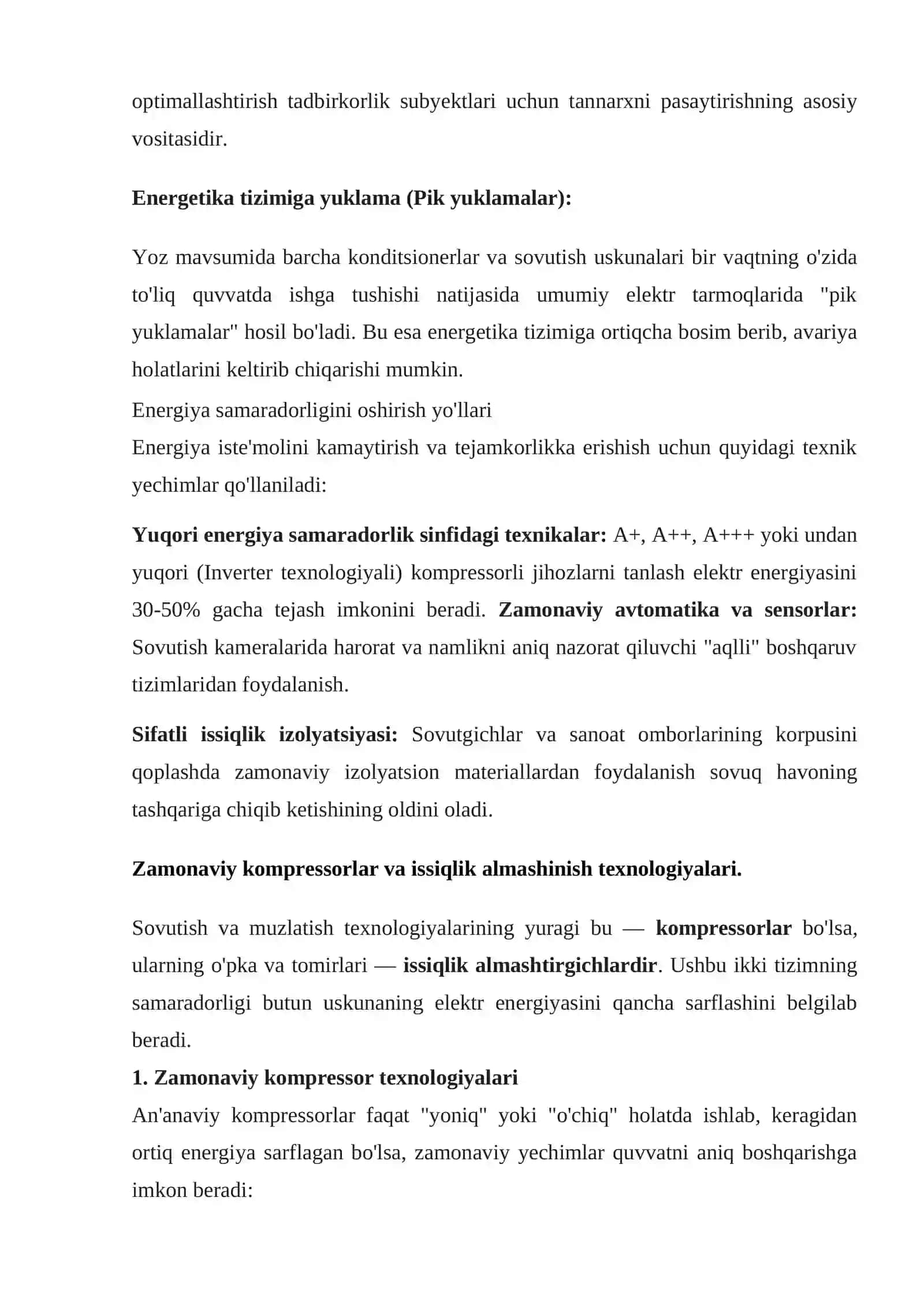 Sovutish tizimlarida va muzlatish texnikasida energosarflarni tejash texnologiyalari 3