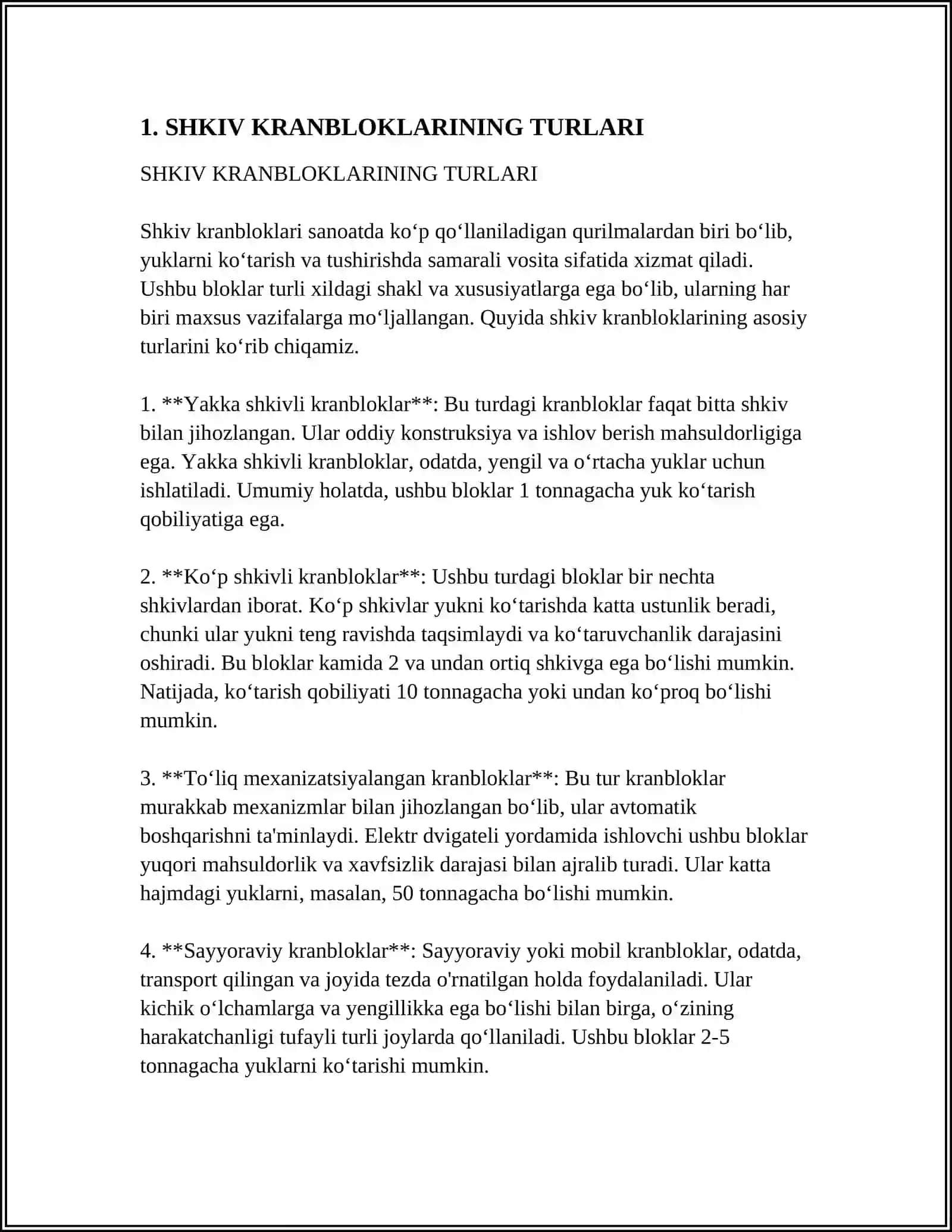 SHKIV KRANBLOKLARI VA KOʻTARGICH KRANBLOKLARINI OʻRGANISH 3