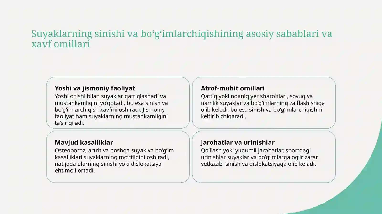 Suyaklarning sinishi.Bo‘g‘imlarchiqishi 3