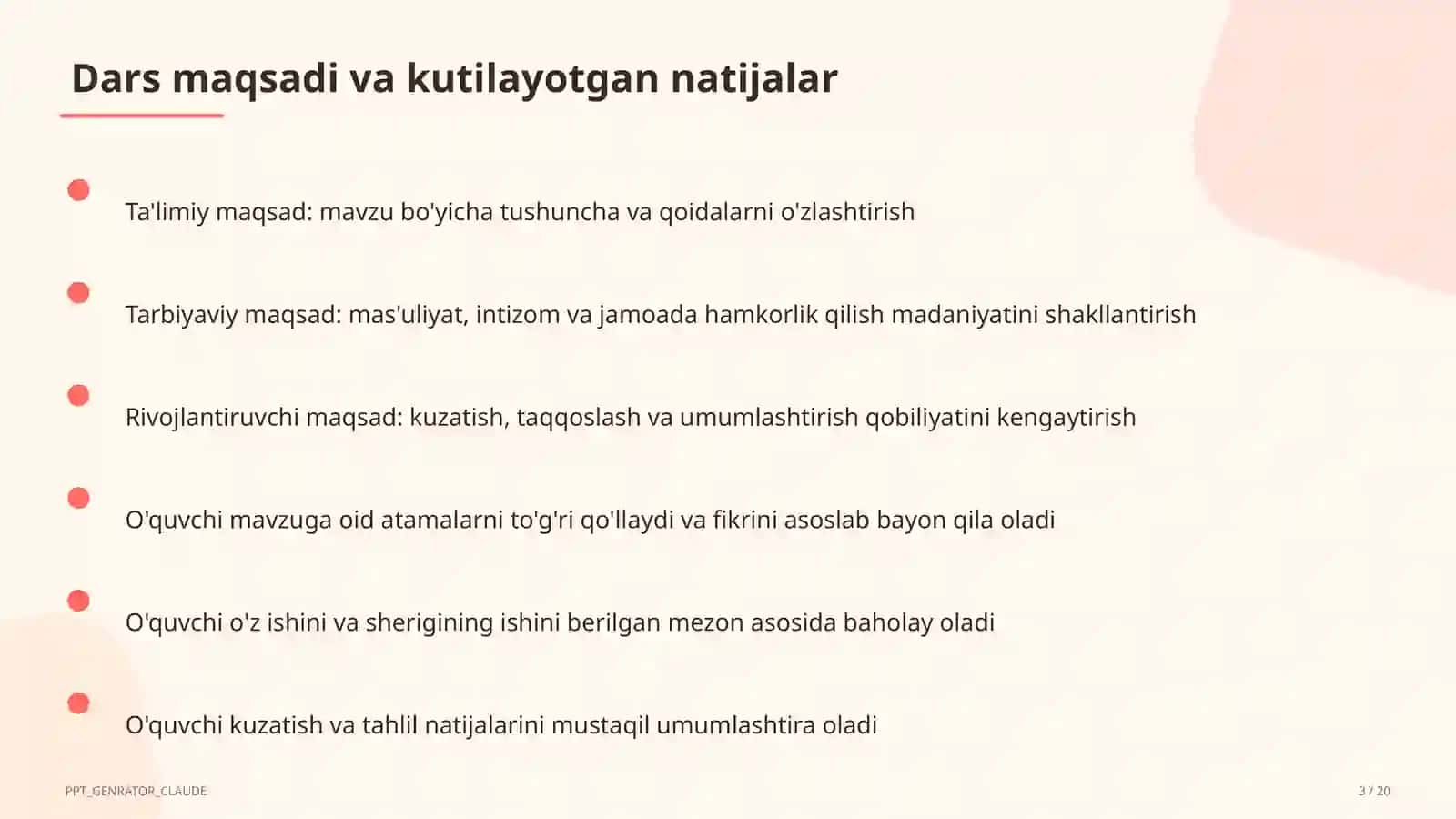 O'zbek tilining davlat tili sifatidagi mavqei (11-sinf) Ona tili (5– 11) — metodik birlashma uchun 3