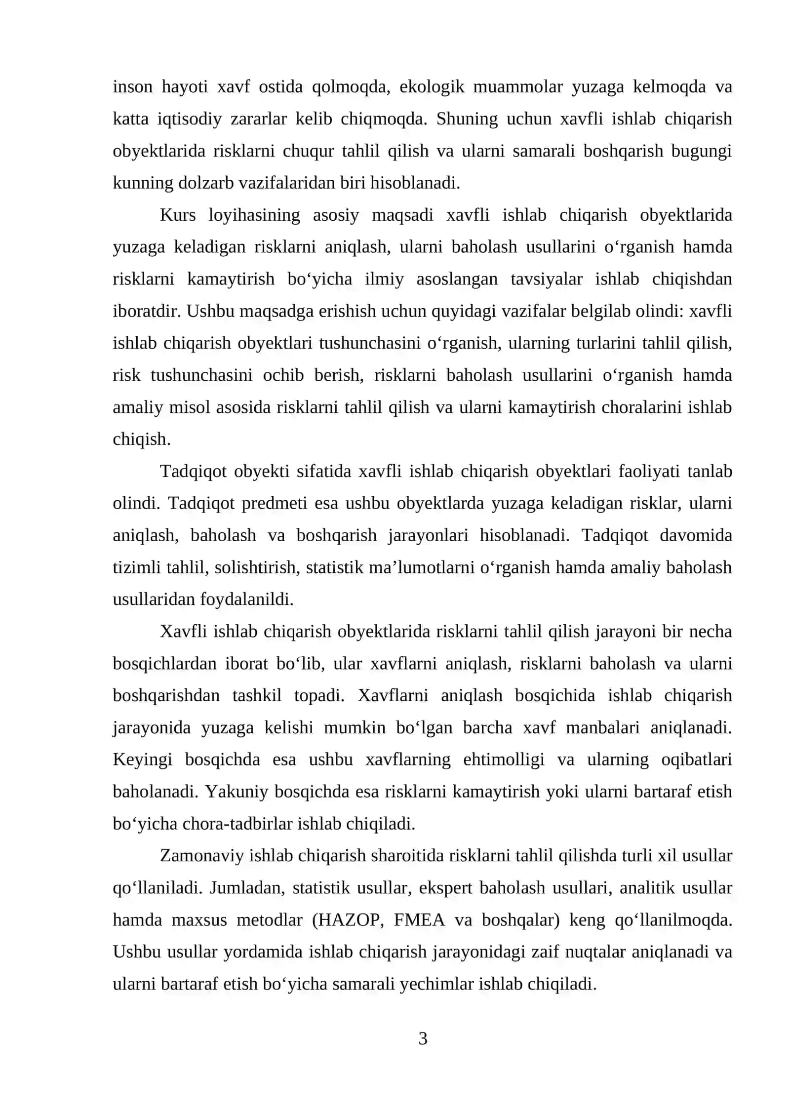 Xavfli ishlab chiqarish obyektlari risklarni tahlil qilish 3