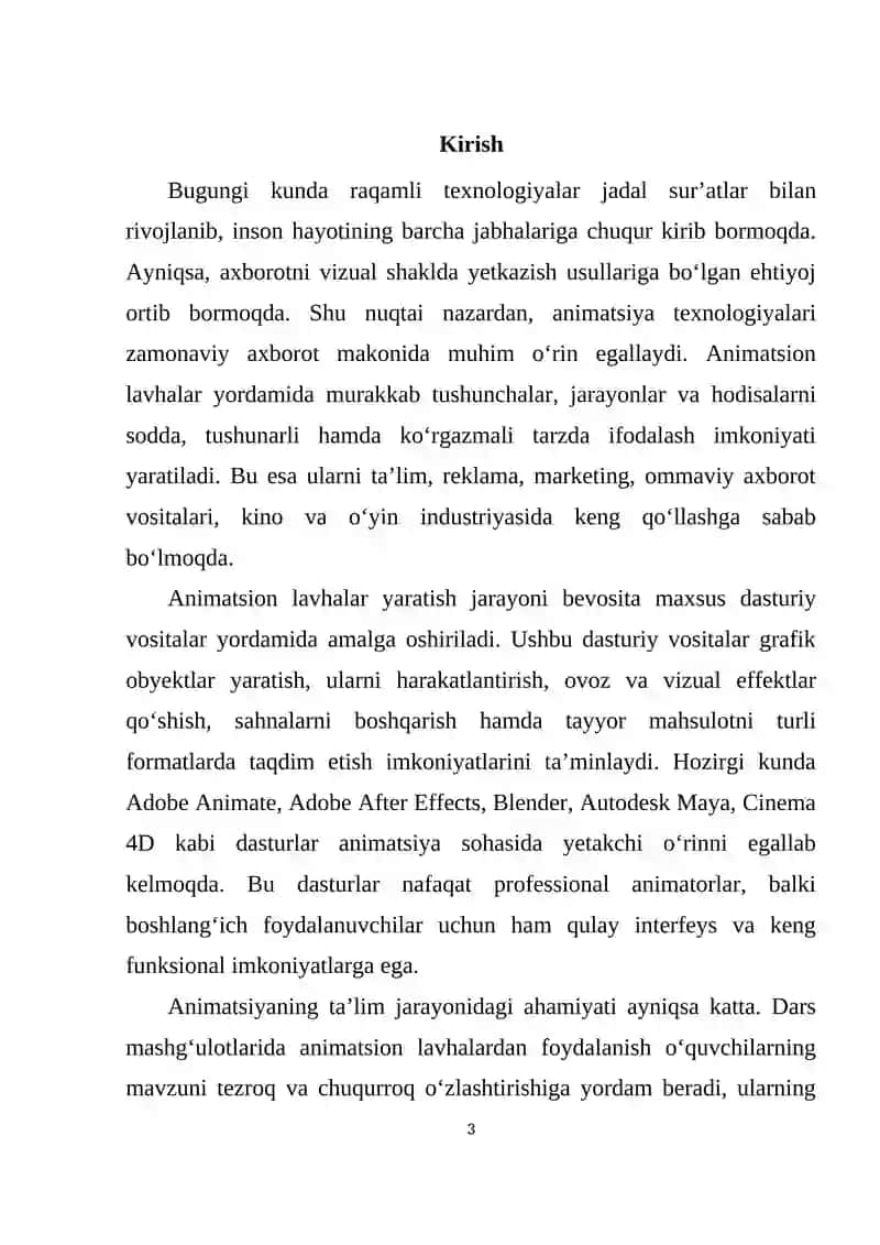 Animatsion lavhalar yaratish dasturiy vositalari imkoniyatlari 3