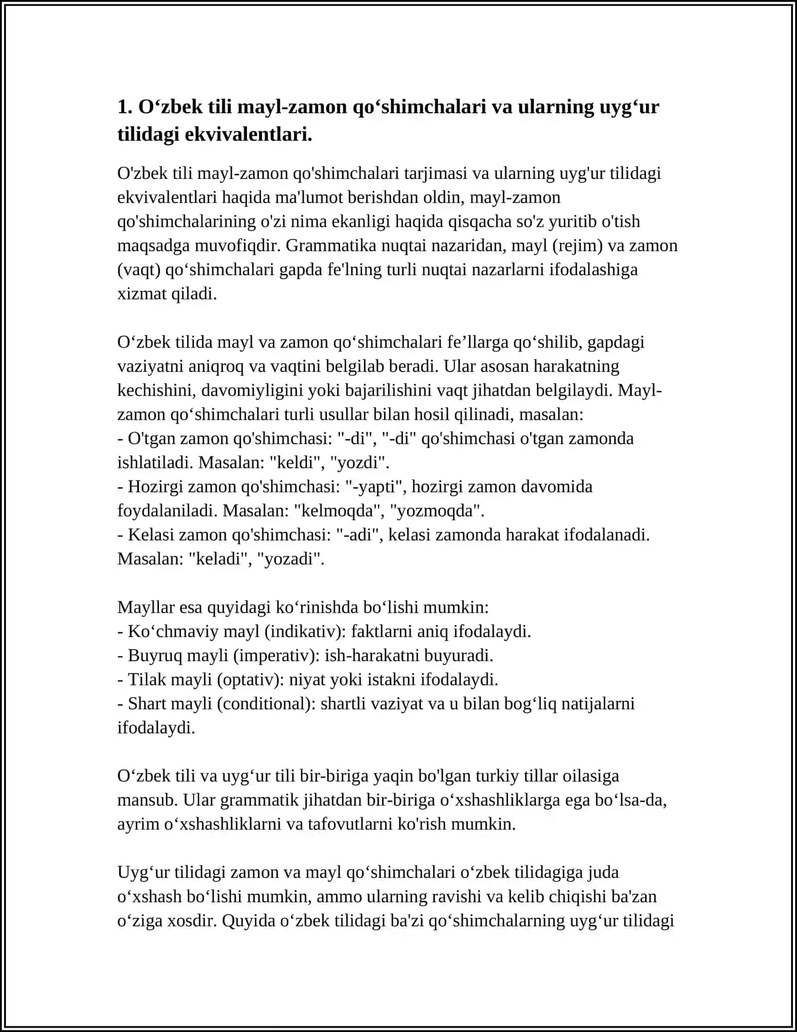 OZBEK TILIDAGI MAYL-ZAMON QOSHIMCHLARINING UYGUR / TURKMAN / QORAQLPOQ, QOZOQ / QIRG`IZ 3