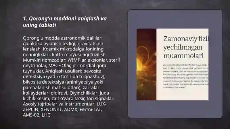 Zamonaviy fizikaning hal qilinmagan muammolari va hozirgi tadqiqot yoʻnalishlari tavsifi 3