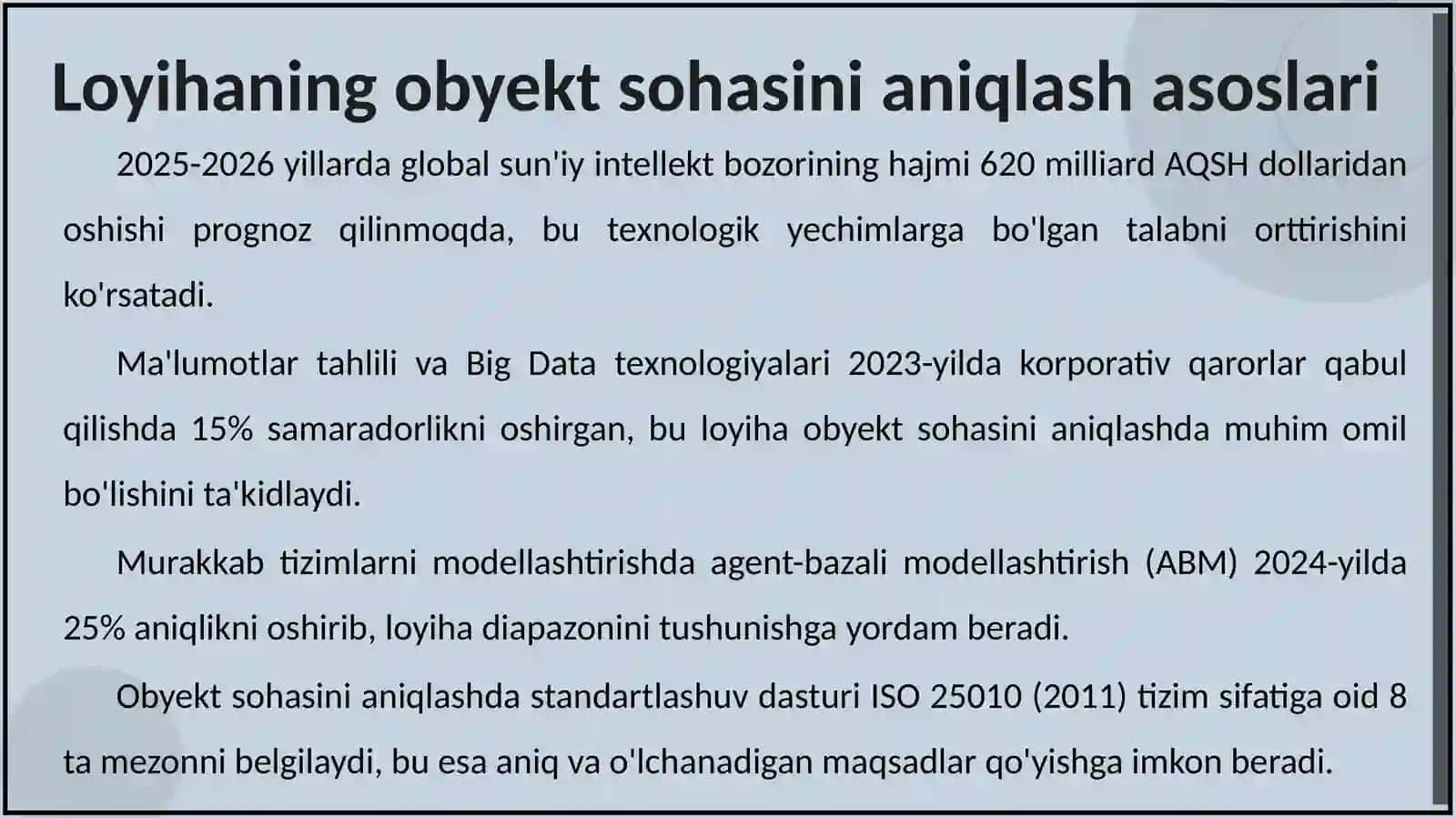 LOYIHANING OBYEKT SOHASINI ANIQLASH VA TIZIMLASHTIRISH 3