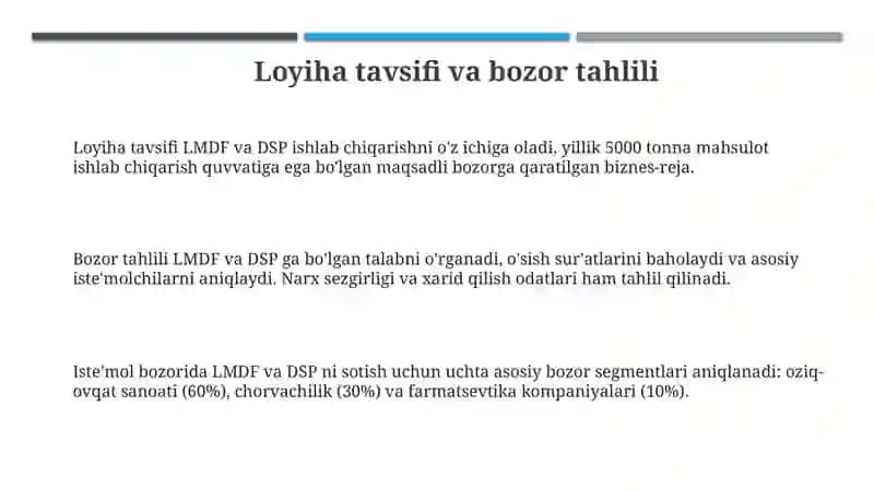 Biznesloyi LMDF va DSP ishlab chiqarish 3