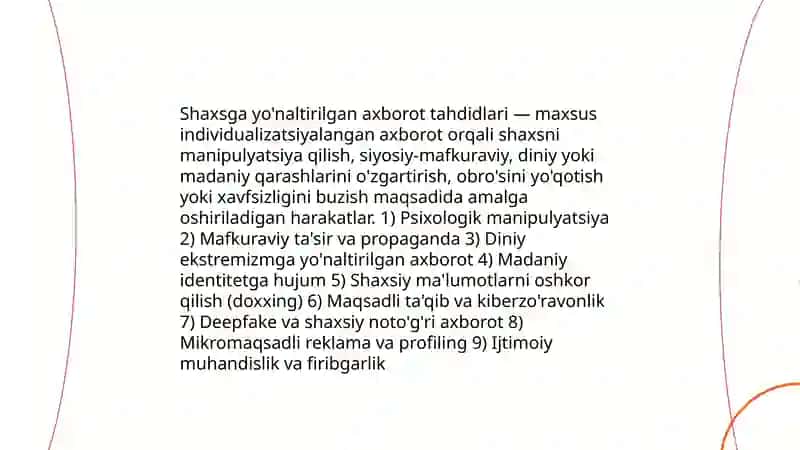 Shaxsga yo'naltirilgan axborot psixologik mafkuraviy diniy va madaniy taxdidlar 3