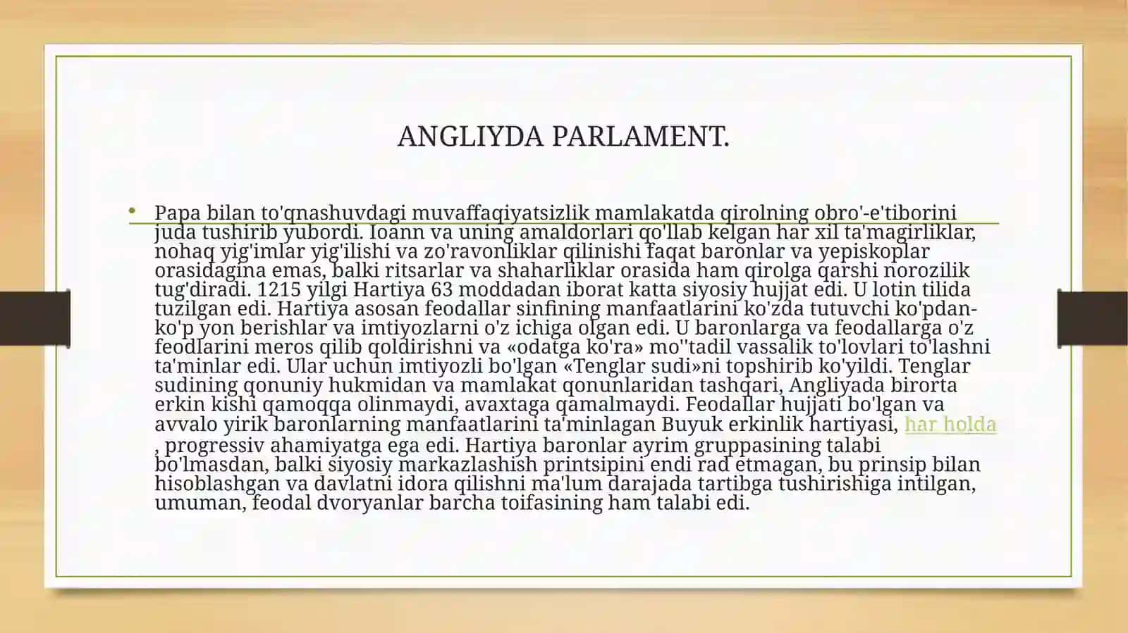 ANGLIYA PARLAMENTI TASHKIL TOPISHI YEVROPADA TA’LIM TIZMIMI, YEVROPADA UYG’ONISH 3