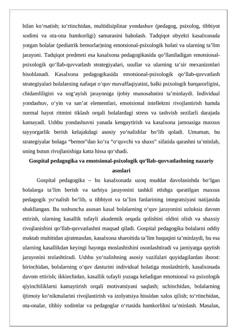 Gospital pedagogikada emotsional-psixologik qo‘llab-quvvatlash strategiyalari 3