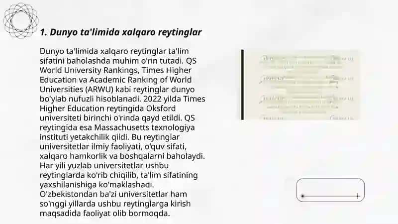 Dunyo ta'limida xalqaro reytinglar.Statistika ma'lumotlar.O'qish savodxonligida baholanadigan asosiy kompetensiyalar 3