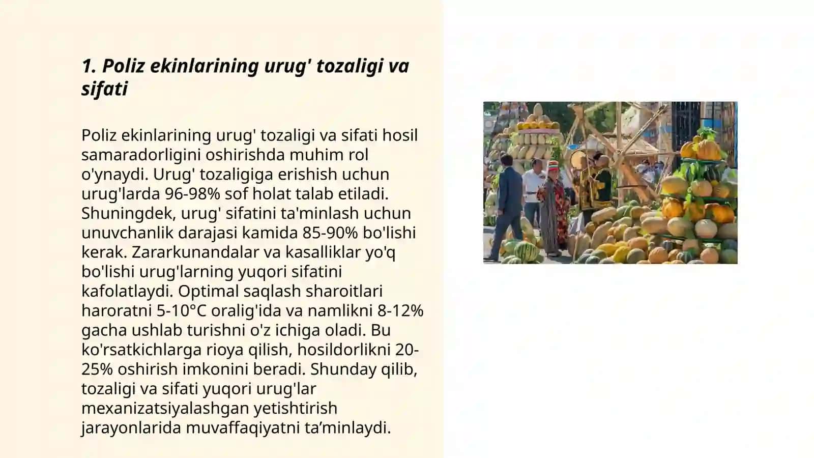 Poliz ekinlarini urug'chiligining o'ziga xos xususiyatlari mavzusi 3