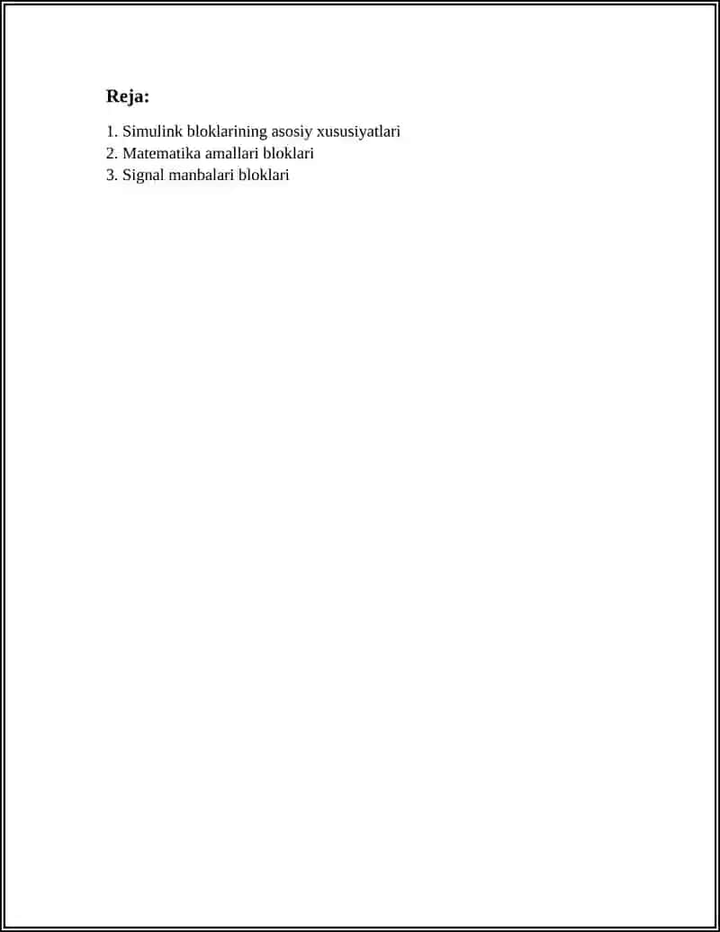 SIMULINK QISM DASTURIDAGI BLOKLARNING XUSUSIYATLARI 3