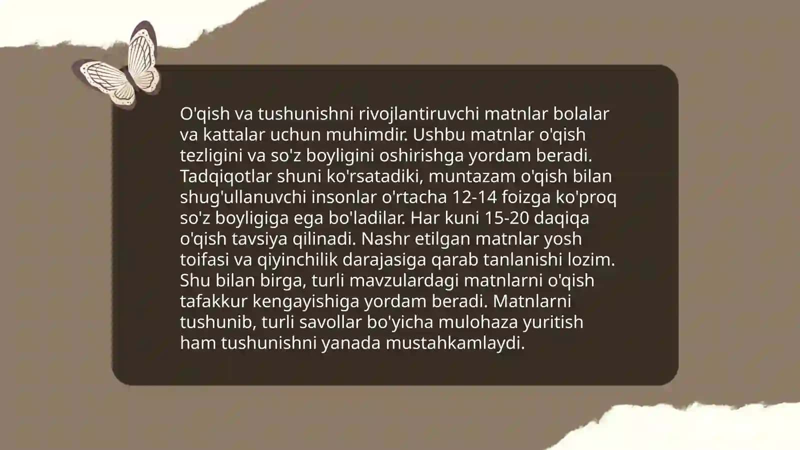 O'qish va Tushunishni Rivojlantiruvchi Matnlar 3