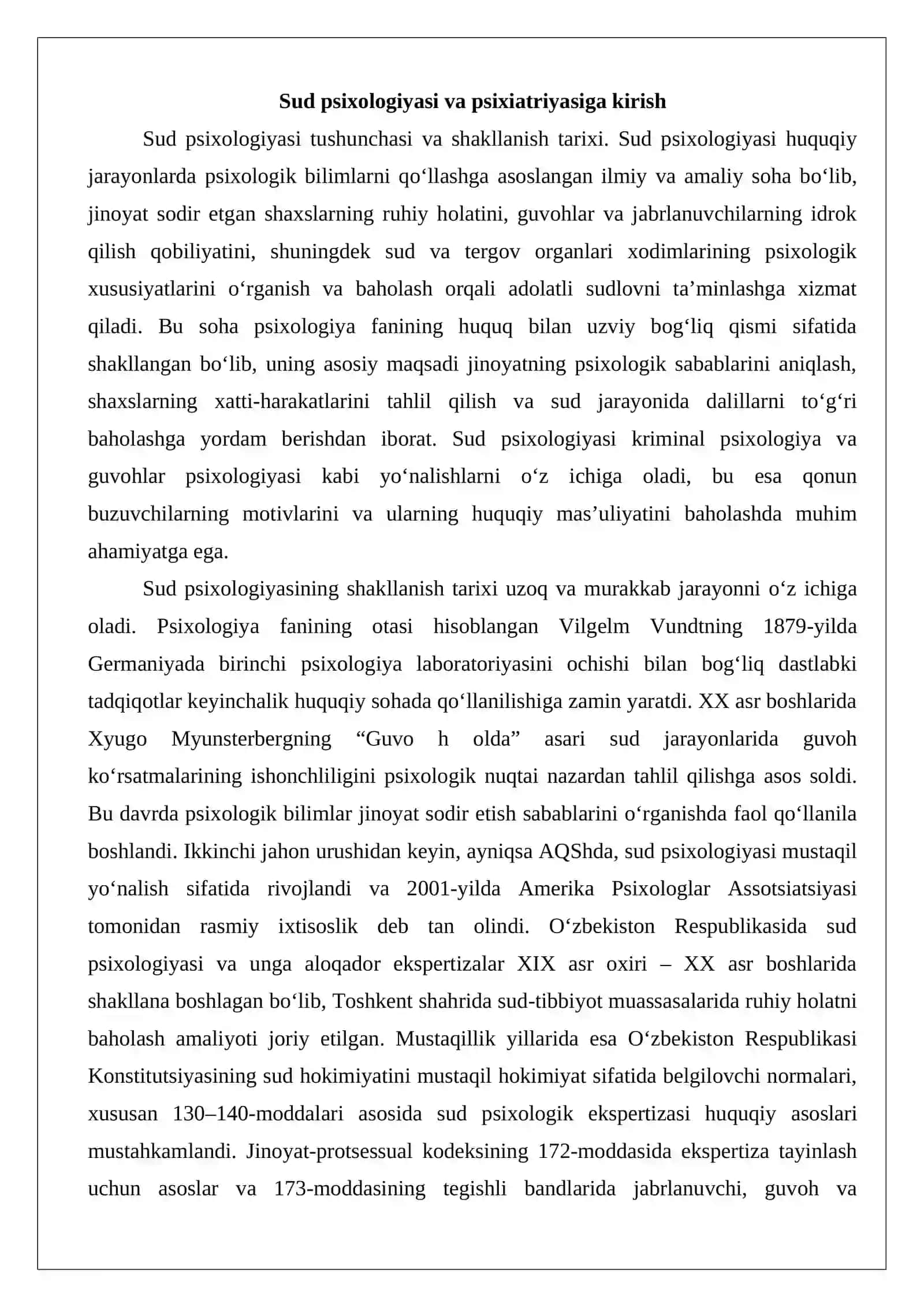 Sud psixologiyasi va psixiatriyasiga kirish 3