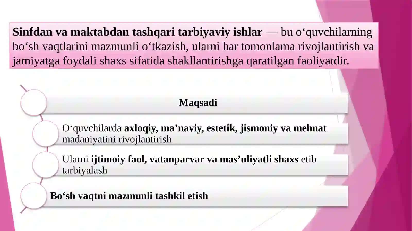 Sinfdan va maktabdan tashqari tarbiyaviy ishlarning maqsadi va vazifalari 3