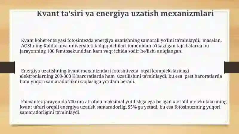 Fotosintez jarayonida kvant fizika qonunlarining tatbiqi 3