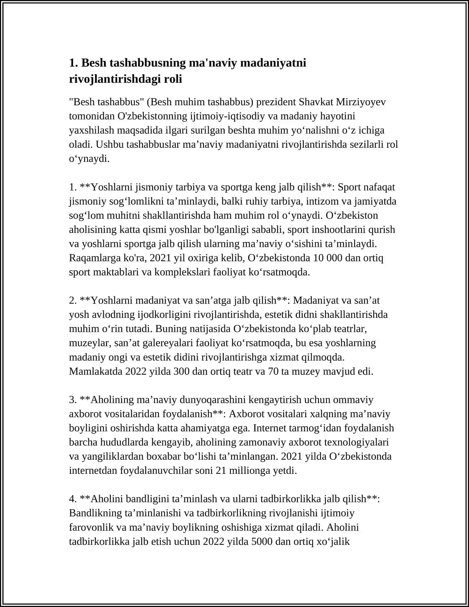 Besh Tashabbus va Ularning Yuksak Ma'naviy Madaniyatni Ta'minlashdagi O'rni 3