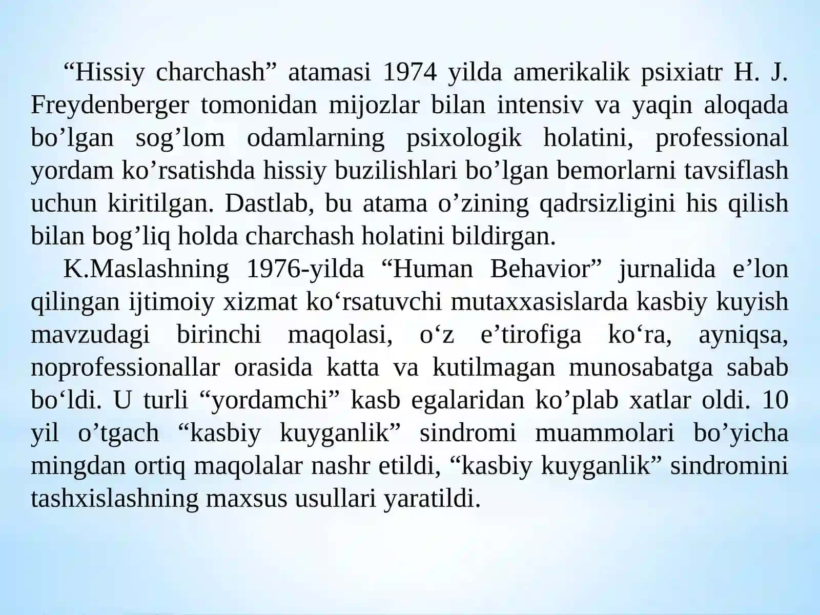 Ijtimoiy xizmat ko‘rsatuvchi mutaxxasislarda kasbiy kuyish holatlari profilaktikasi. 3