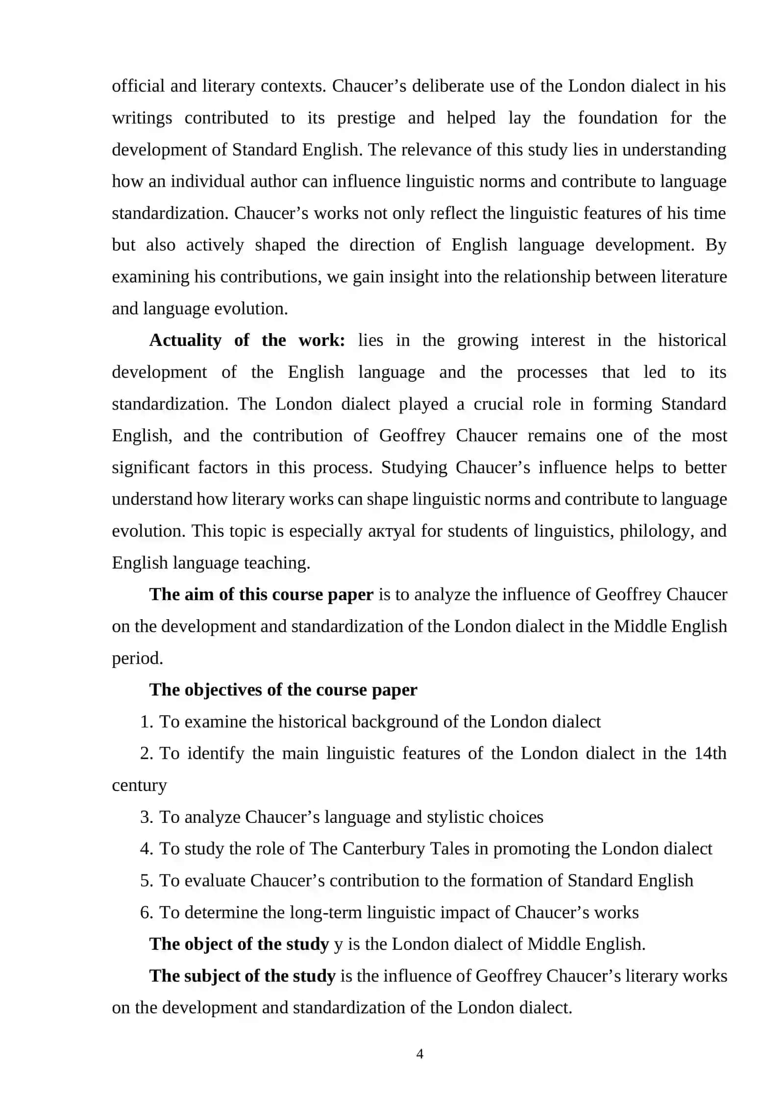 Influence of Chauser to London dialect 3