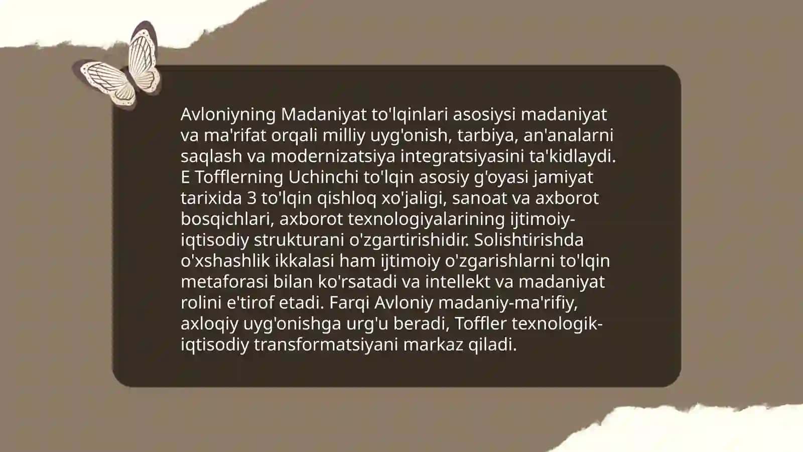 Avloniyning "Madaniyat to'lqinlari" maqolasi va E.Tofflerning "Uchinchi to'lqin "sarin qiyosiy tahlil etish 3