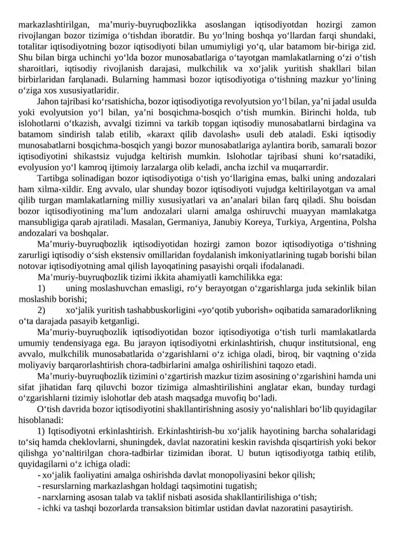 BOZOR IQTISODIYOTIGA O‘TISH DAVRI VA UNING O‘ZBEKISTONDAGI XUSUSIYATLARI 3