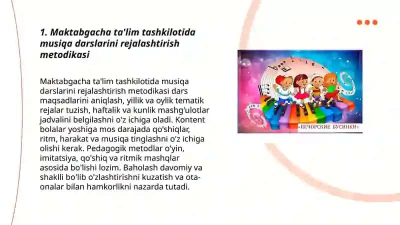 Maktabgacha ta'lim tashkilotida musiqiy ta'lim berish metodikasi bo'yicha ish olib borish 3