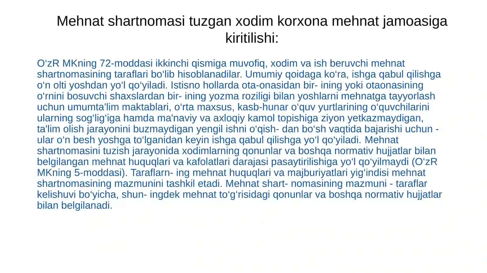 Mehnat shartnomasi tushunchasi va uning belgilari 3