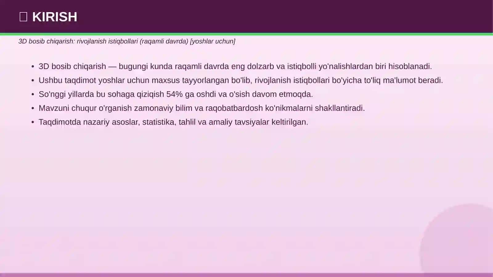3D bosib chiqarish: rivojlanish istiqbollari (raqamli davrda) 3