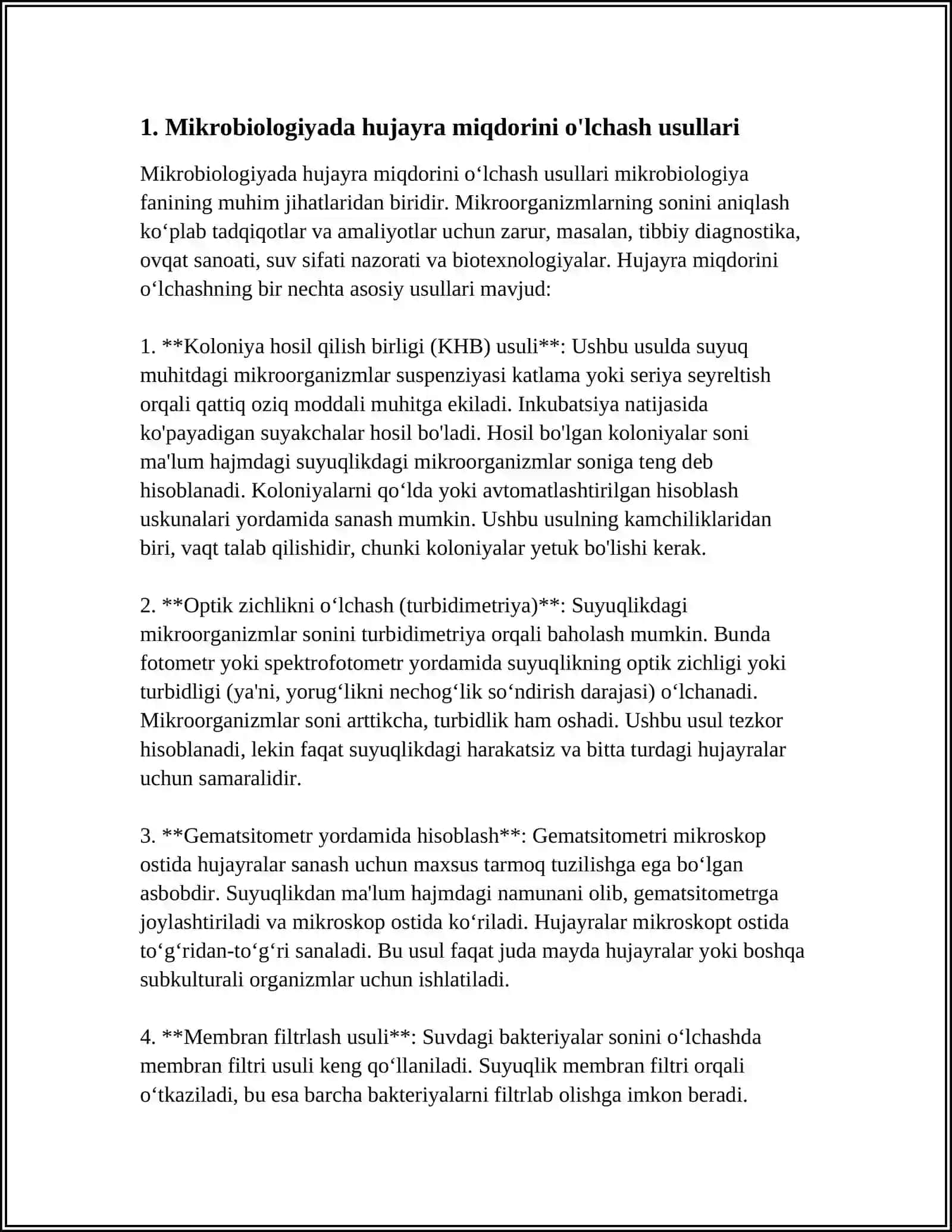 MIKROORGANIZMLARNI O'STIRAYOTGANDA HUJAYRA MIQDORI VA BIOMASSA MIQDORINI NAZORAT QILISH 3