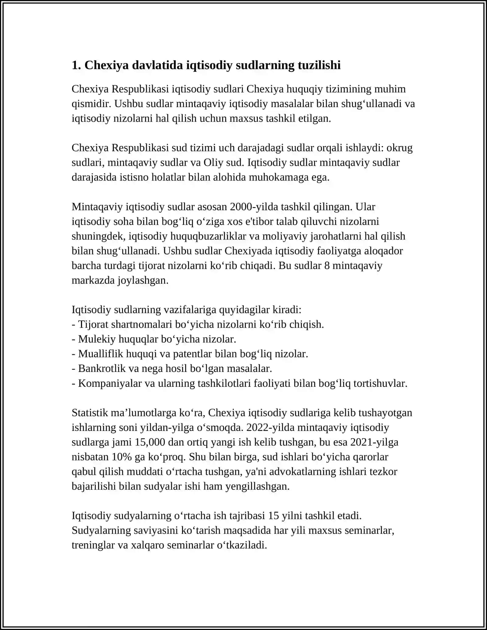 CHEXIYA DAVLATIDA IQTISODIY SUD ISHLARINING YURITILISHI 3