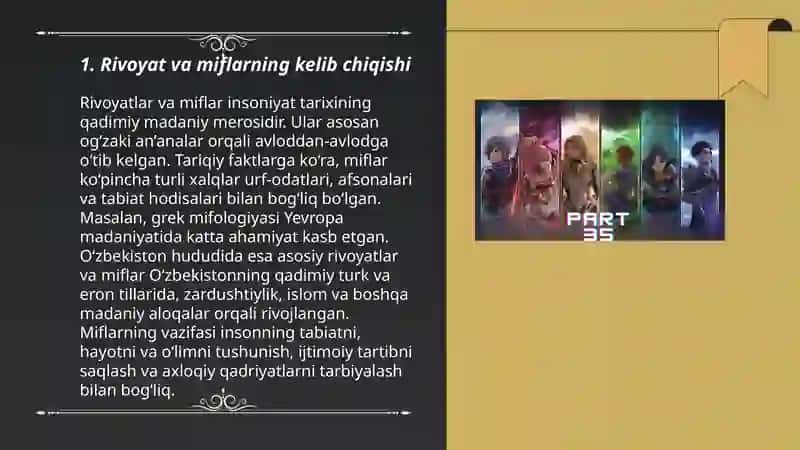Rivoyat.Mif afsona va asotir janirlari badiiyati 3
