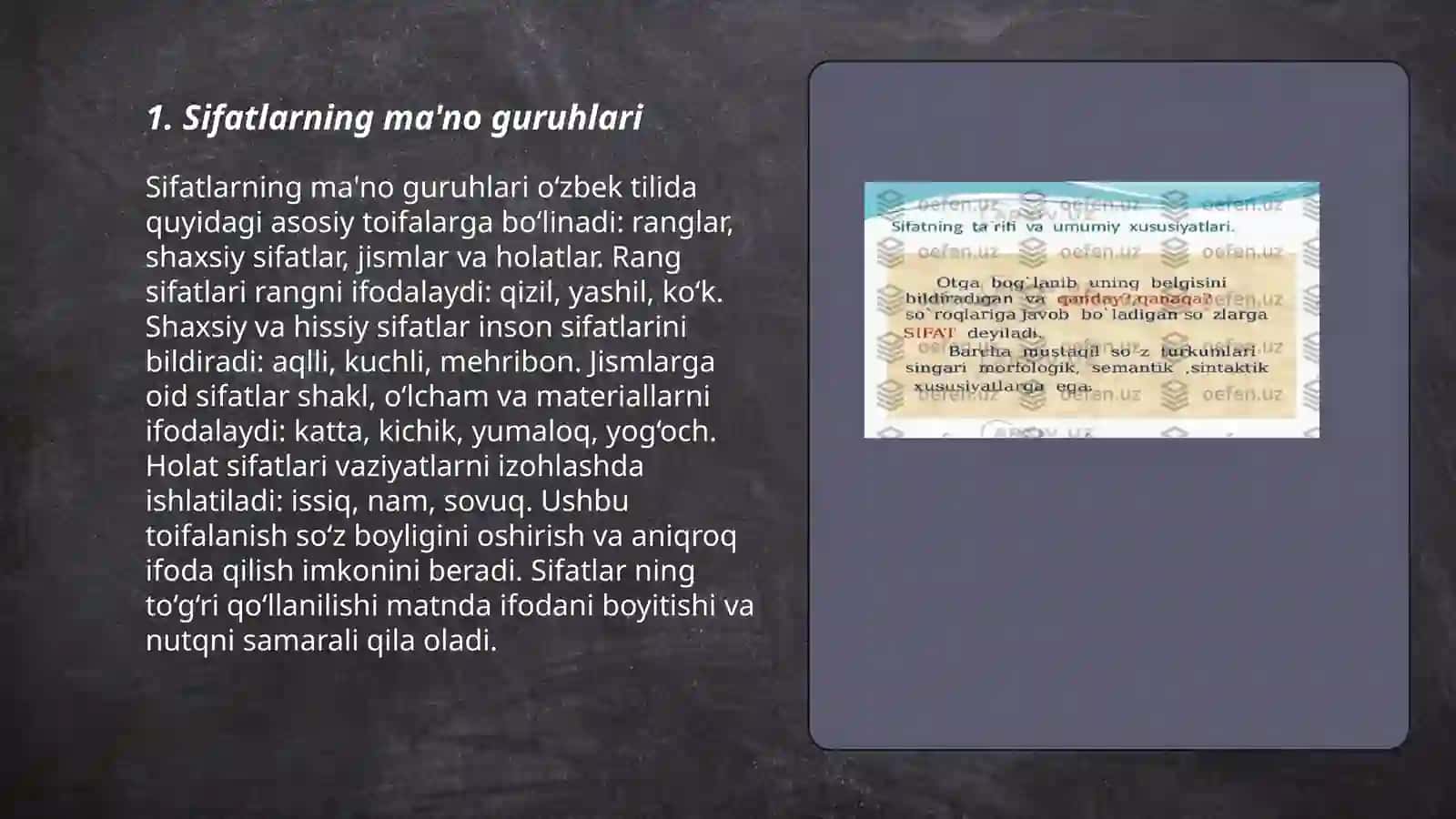 Sifatning maʼno turlari. sifatlarning yasalishi 3