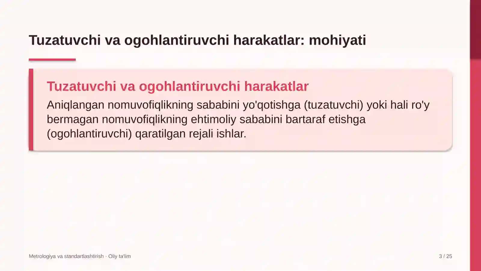 yakka tartibdagi uy joy qurilishida tuzatuvchi va ogohlantiruvchi harakatlarni amalga oshirish 3587 3