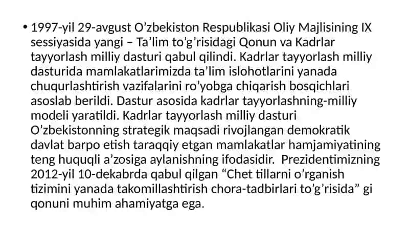 Ta'lim to'g'risida Qonun va Kadrlar tayyorlash milliy dasturi 3