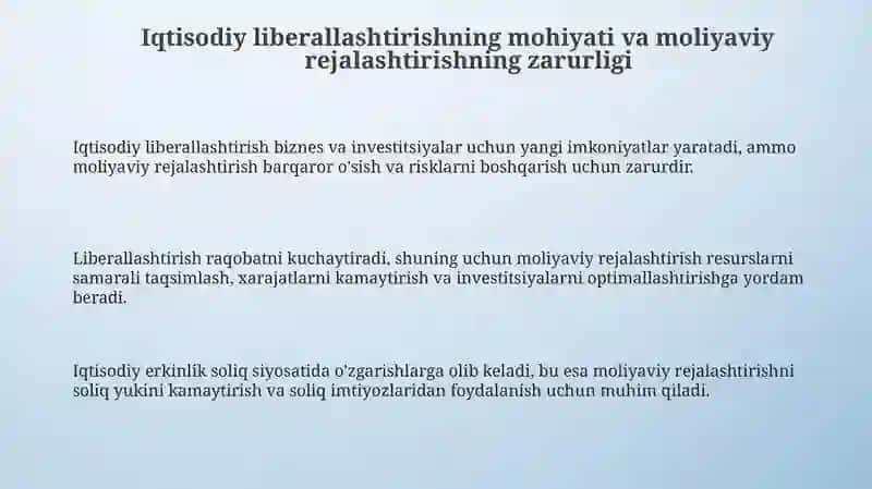 Iqtisodiy liberallashtirish sharoitida moliyaviy rejalashtirishning ahamiyati 3