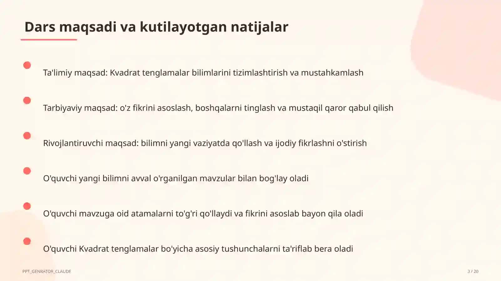 Kvadrat tenglamalar (8-sinf) 3