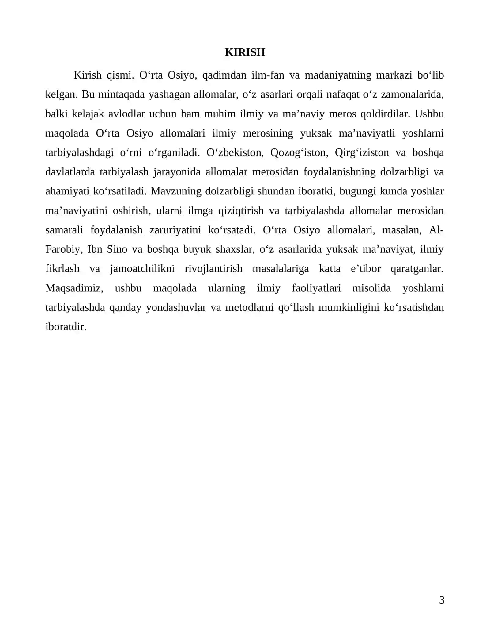 Oʻrta Osiyo allomalari ilmiy merosi va yoshlar tarbiyasi 3